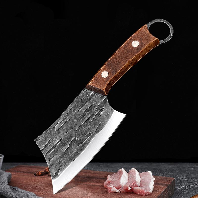 Forged Kitchen Meat Cleaver Chef Slicing Knife Stainless Steel Fish Vegetable Cutter with Wood Handle Butcher Cutting Tool