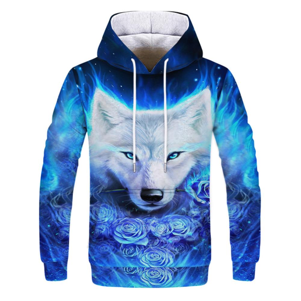 Spring Autumn Men's Junior Wolf Hoodie Fashion 3D Wolf Printing Loose Streetwear Funny Animal Street Hip Hop Casual Sweatshirt