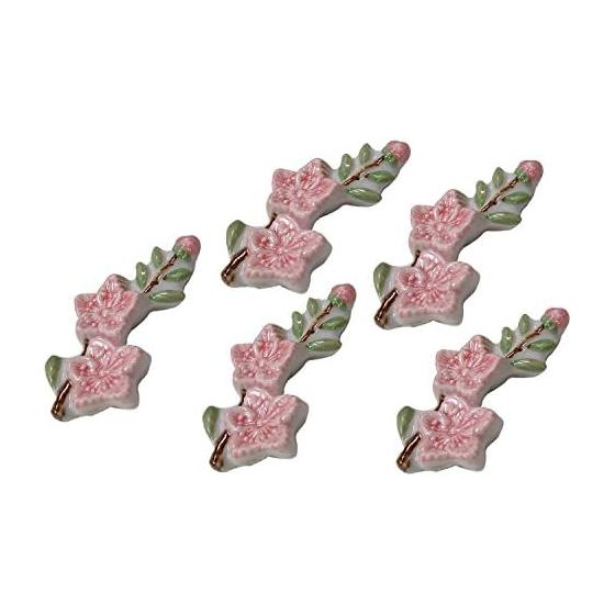 Kyo-yaki Kiyomizu-yaki Etsumi Chopstick Rests, Set of 5, Peach Blossom