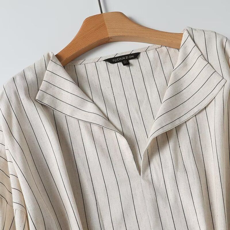 Fashion Style 2024 New Fall Women's Clothing Loose Versatile Contrast Color Stripes Linen Blended Shirt 5146664