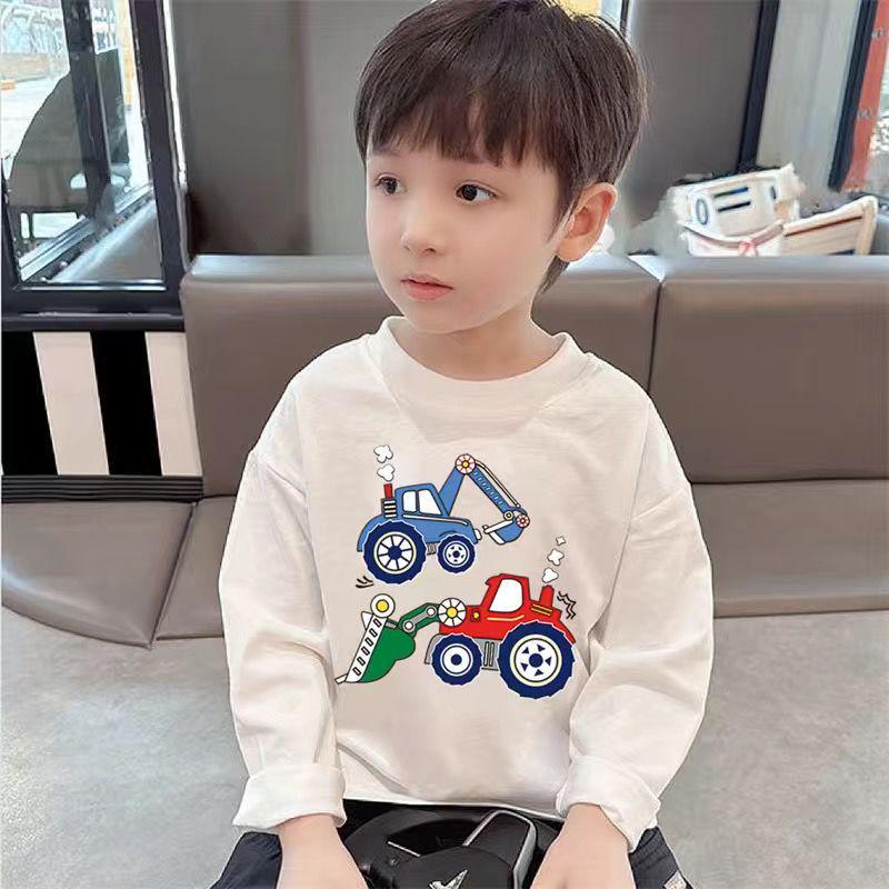 Pure Cotton Cartoon Long Sleeve T-Shirt for Kids - Unisex Spring/Autumn Round Neck Top