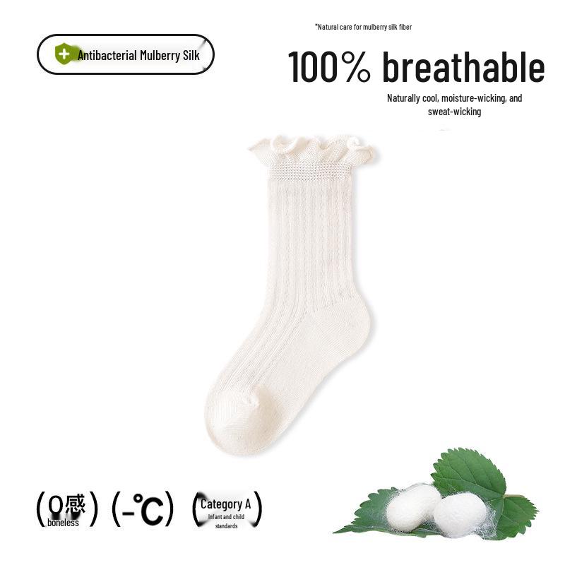 Minliu Breathable Mulberry Silk Baby Socks - Cool, Seamless, No-Tightening, Solid Color Summer Mesh Design