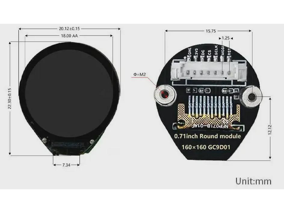 0.71 Inch Round LCD Display for Arduino, Raspberry Pi, PICO, and STM32