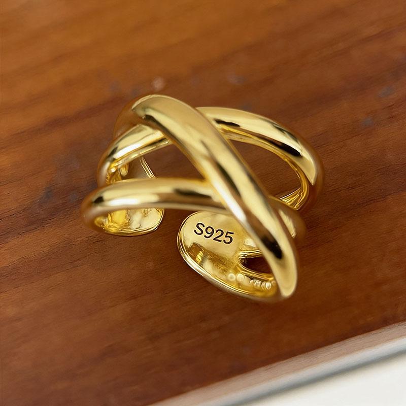 BF CLUB 925 Sterling Rings for Women Simple Geometric Handmade Irregular Retro Gold Narrow Ring Allergy For Birthday Gift