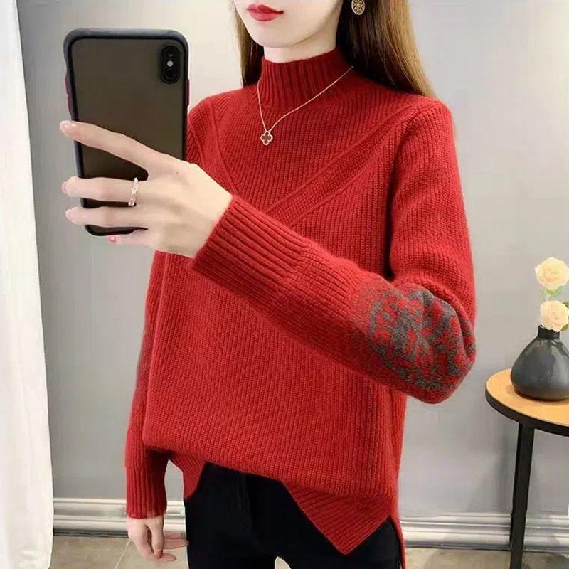 Plus Size Solid Mock Neck Sweater, Casual Long Sleeve Sweater for Fall & Winter, Women's Plus Size Clothing
