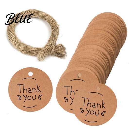 Rustic Wedding Favor Tags 100Pcs Paper Thank You with String, Round Gift Tags, Pre-Punched Hole Hanging for Party Favors and DIY Packaging Birthday