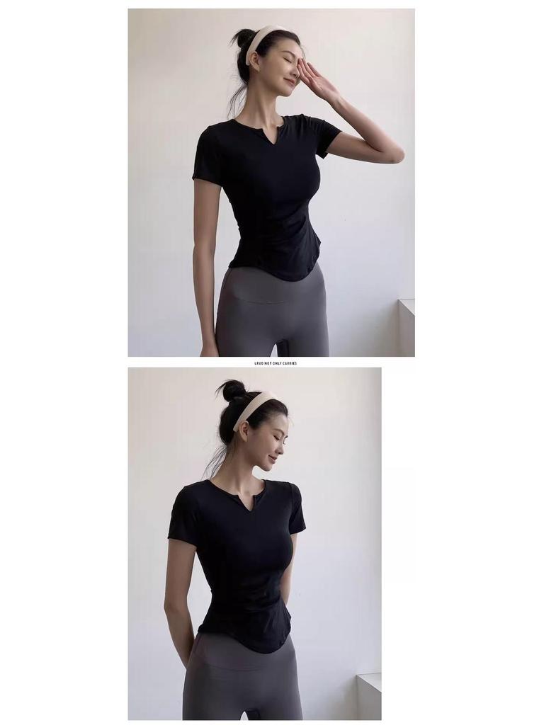 Women's Slimming V-Neck T-Shirt - Quick-Dry, Breathable, Ideal for Fitness & Sports.