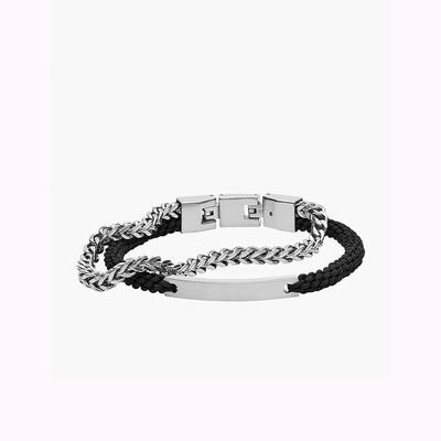 Bracelet Homme Noir Double Lanière Jf03325040 Argent