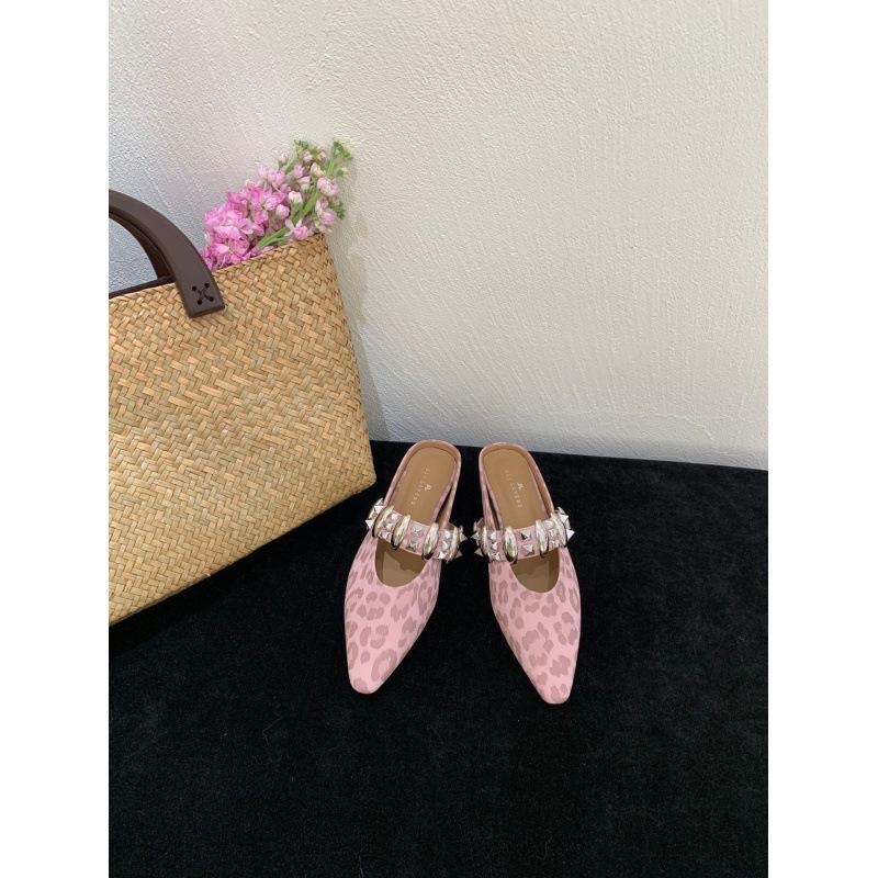 

Внутреннее увеличение высоты заклепка сумка голова полушлепанцы женские летние 2025 новый леопардовый принт остроносые Мэри Джейн крутые шлепанцы серебристый 39