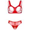 Womens Patent Leather Lingerie Suit Underwear Wide Shoulder Straps Open Cups Bra Tops with Open Crotch Briefs