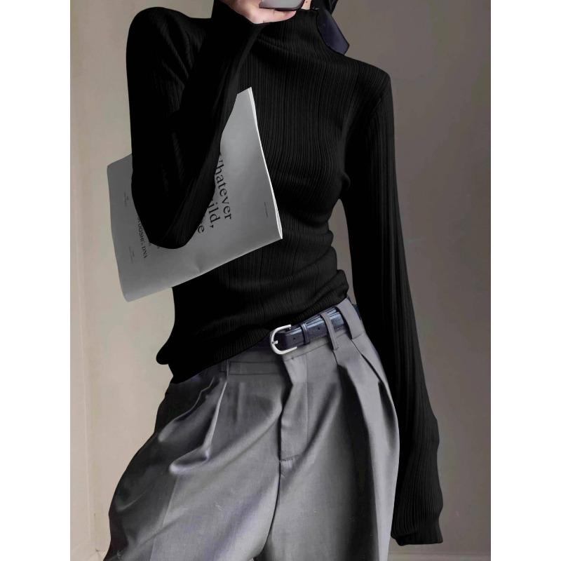 Temperament cold feeling semi-turtleneck Spice Girl long-sleeved bottom knitted sweater women's autumn new sweater slim and thin