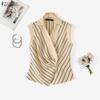 ZANZEA Blusa da Donna Elegante a Maniche Corte con Collo a Revers e Stampa a Righe Casual