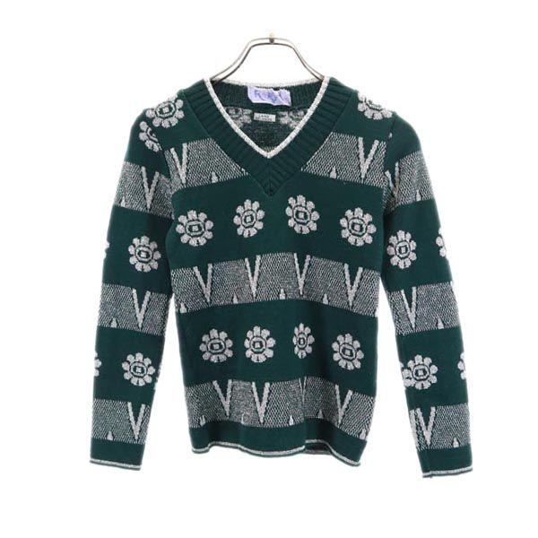 VINTAGE 80s Made in France Overall handle Long sleeve V-Net knit sweater Women Used