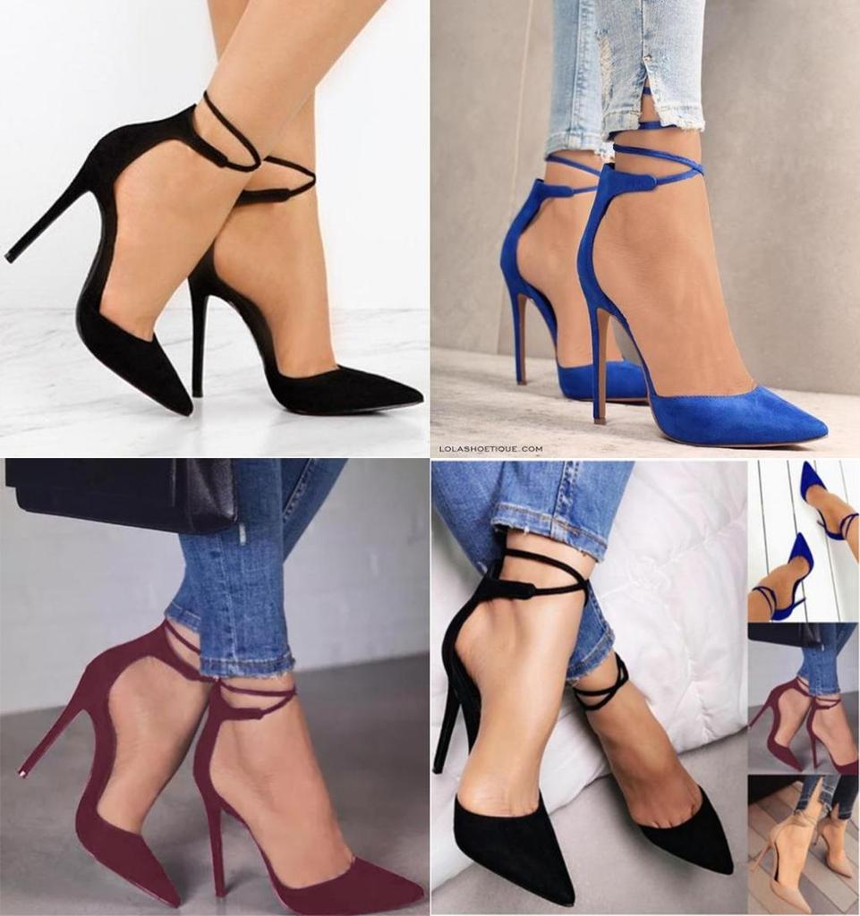Elegant Women Fashion Suede High Heeled Sandals With Pointed Toe And Bandage Design