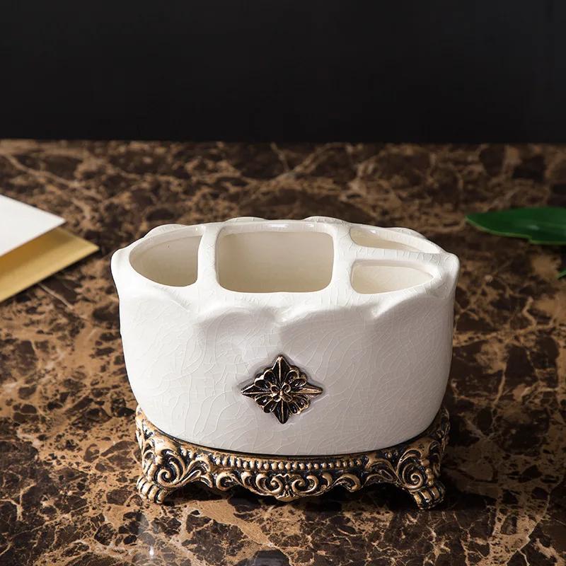 Crack Glaze Series Bathroom Accessories, Soap Dispenser, Bar Soap Dish, Tumbler, and Toothbrush Holder, Retro Luxury Style