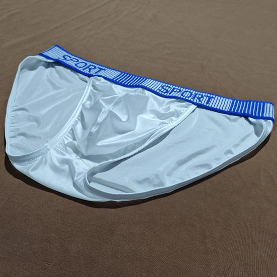 Summer Ice Silk Briefs Letter Print High Slit Design Men Panties Smooth Comfortable Breathable Underwear Daily Wear