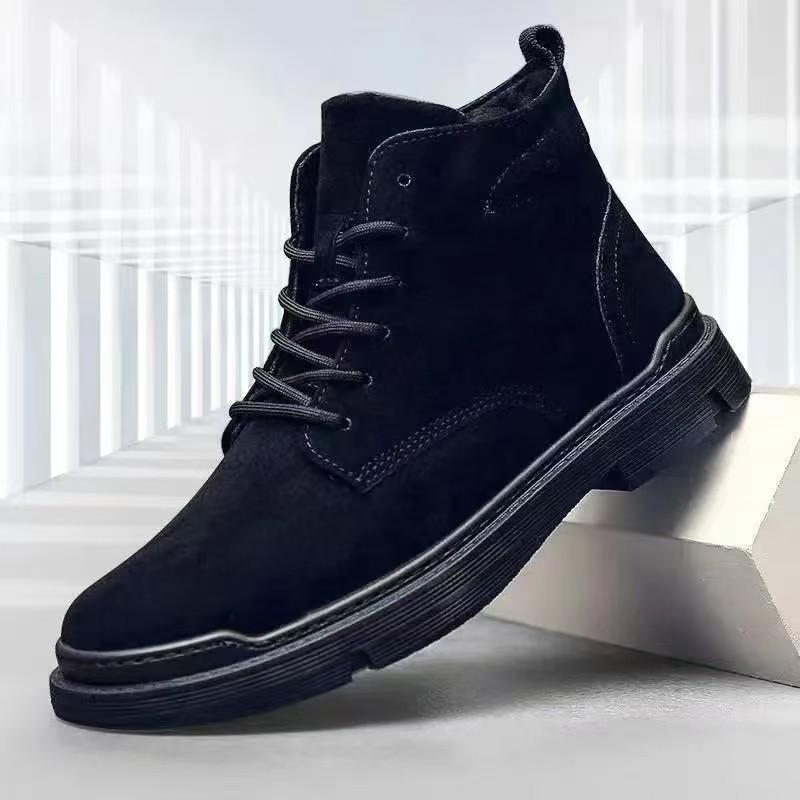 High-top Cotton Martin Boots Men's British Retro Trend Short Boots Sewing Thread Soft Sole Single Cotton Green Trend Men's Shoes
