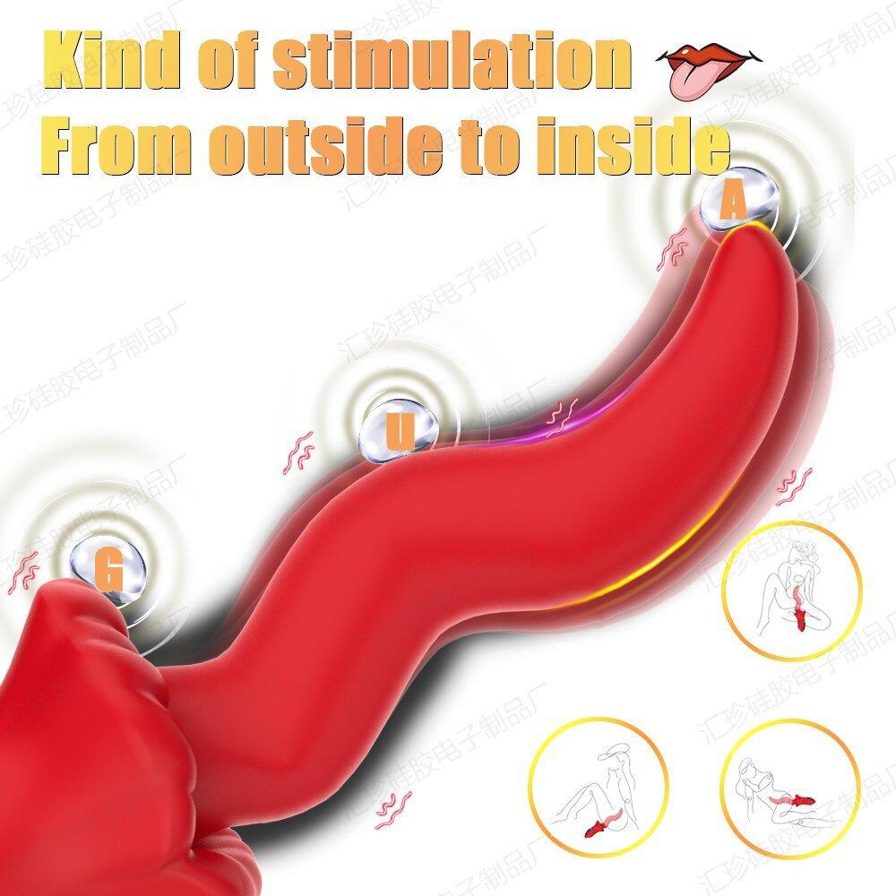 Display Screen Tongue Wiggling Vibrator - Dual Vibration Lip & Clitoral Stimulator, G-Spot Thrusting Massager Sex Toy