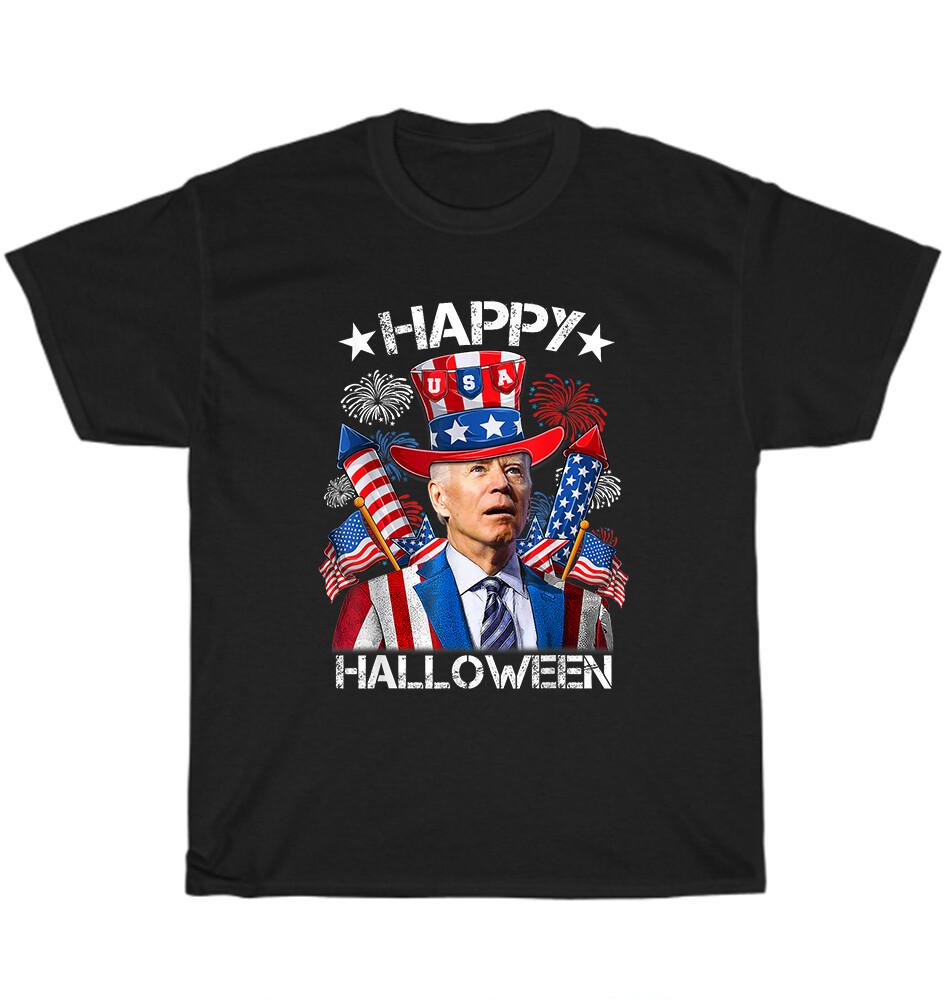 

Funny Joe Biden 4th Of July Happy Halloween Firework Patriotic US Flag T-Shirt XL