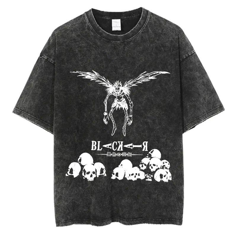 Harajuku Retro Washed T-shirt Anime Graphic Printed T-shirt Oversized Fashionable Streetwear Unisex T-shirt