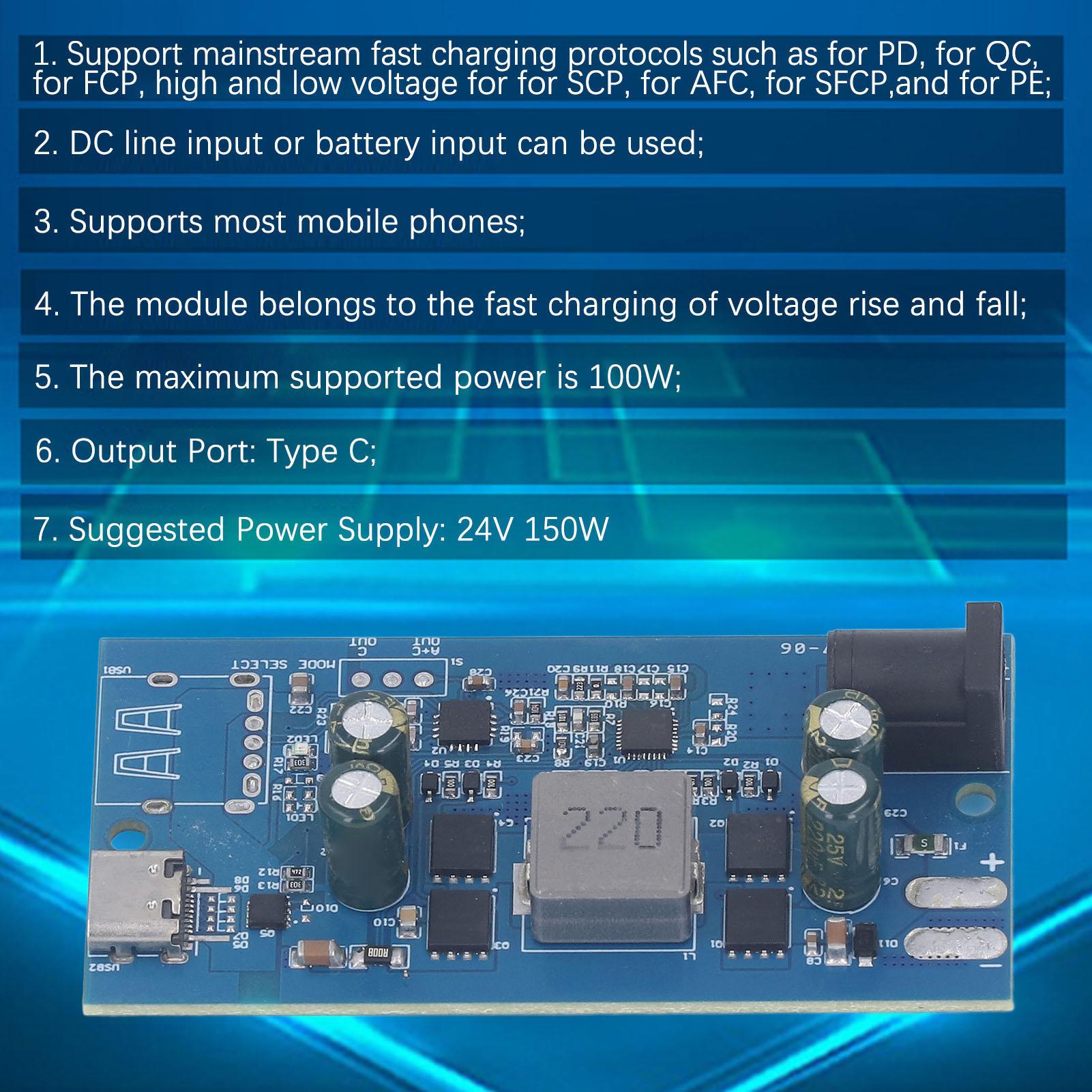 

Модуль швидкої зарядки з повним протоколом SW2303 PL5501 Плата швидкої зарядки модуля Buck Boost PD на 100 Вт