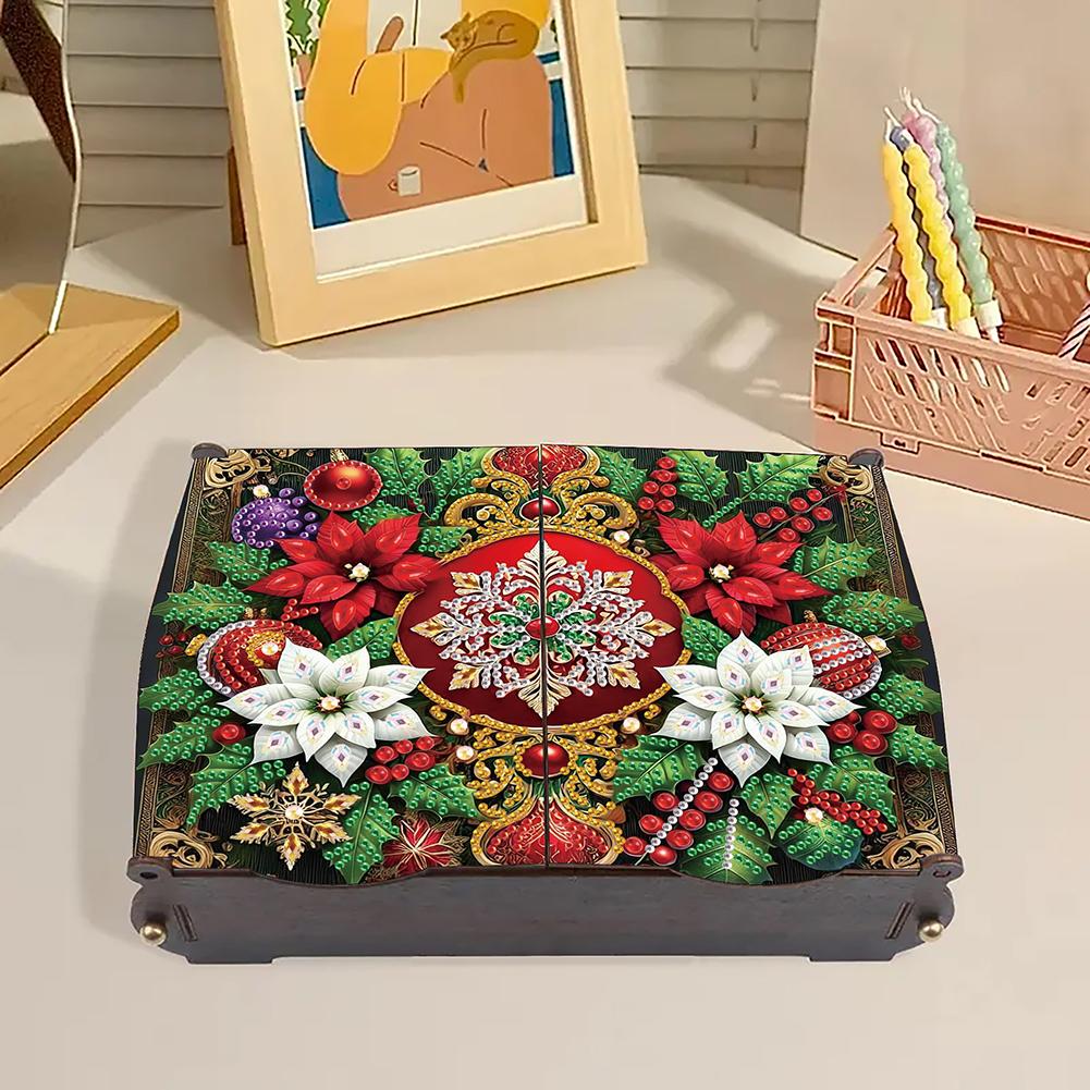 5D DIY Diamond Art Handmade Storage Box Partial Drill Colored Pattern Wood Case Wooden Crystal Storage Case Kit for Home Decor