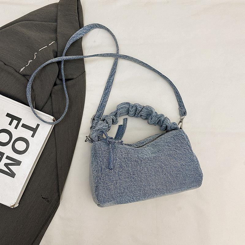 

Korean Style Denim Crossbody Bag for Fashiable Wrinkled Stitching Shoulder Bag Comfortable and Versatile Texture Storage Bags синій