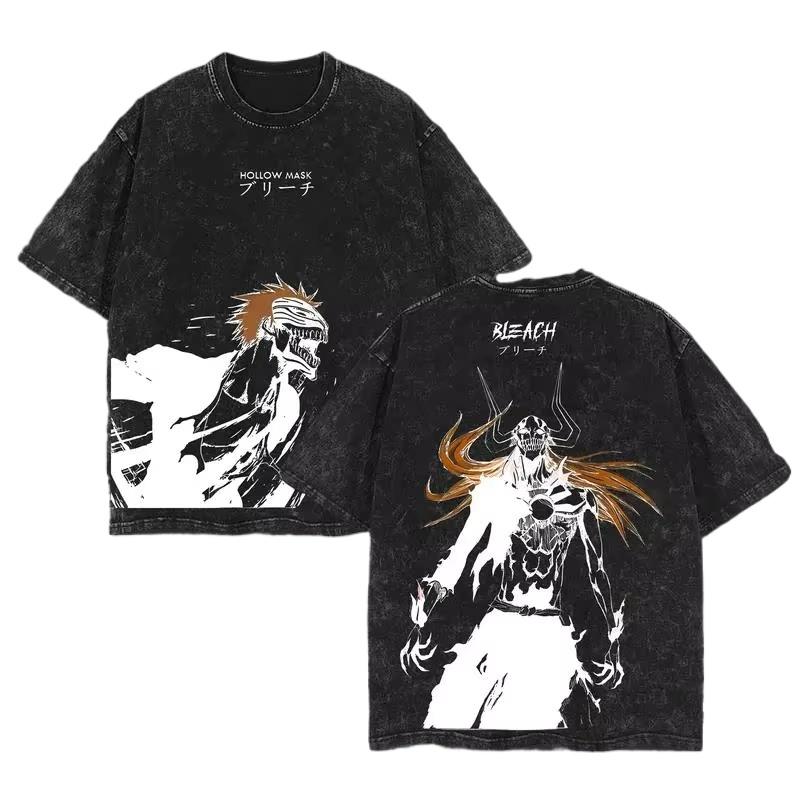 Ichigo Kurosaki Graphic Tshirt Anime BLEACH Vintage Washed T Shirt Men Women Clothing Cotton Short Sleeve Tees