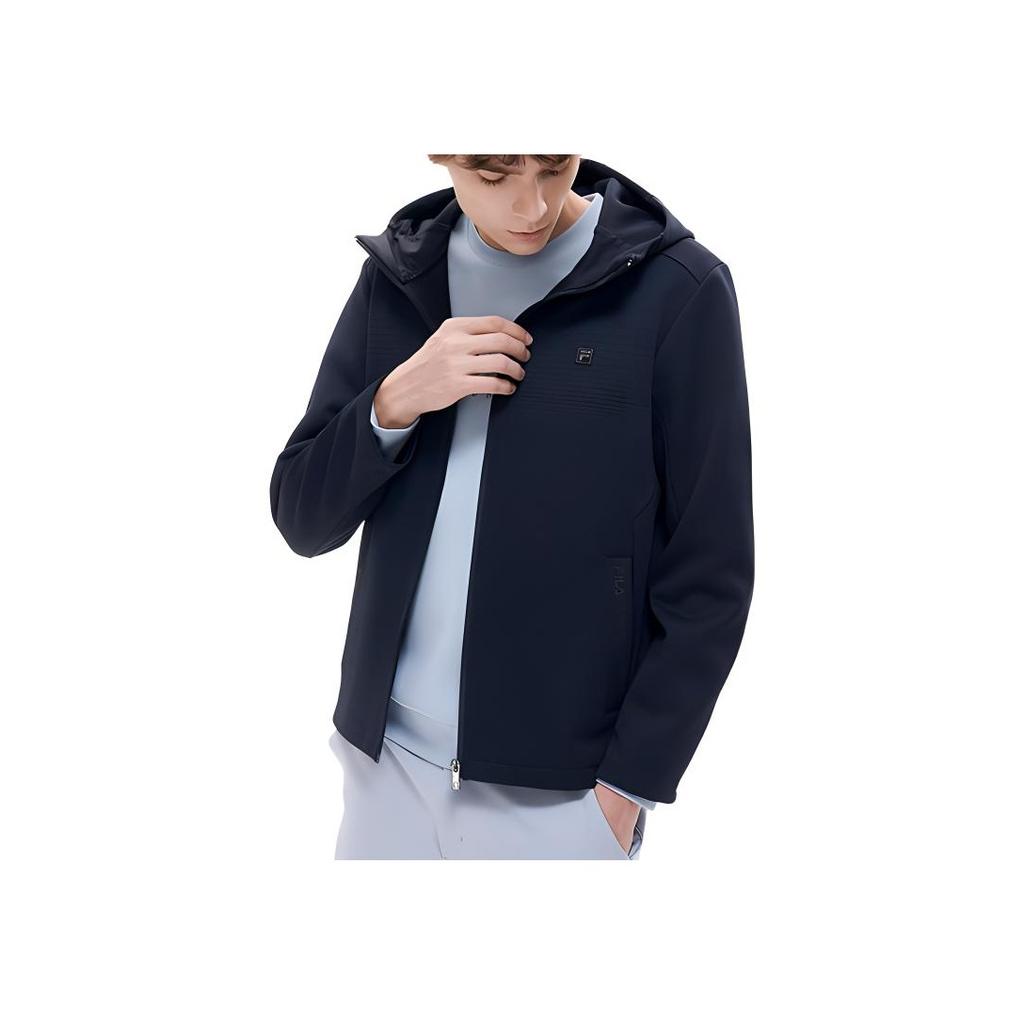 Fila מעיל קפוצ'ון עם רוכסן בצבע אחיד ולוגו לגברים מעילים שחור F11M217503F-NV