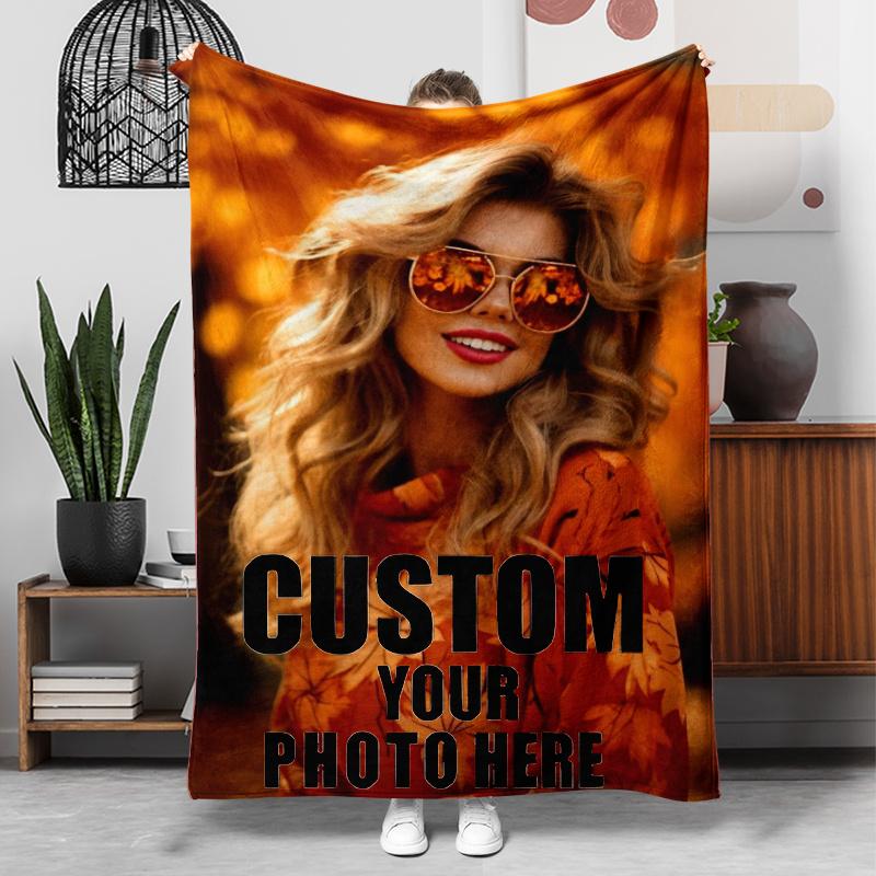 1pc Personalized Photo Custom Pattern Flannel Blanket, Lightweight and Soft Blanket, Gift Blanket for Family and Friends
