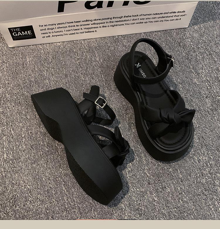 2026 Women's Sandals New Summer Outerwear Bow Show High Versatile Thick Bottom Beach Shoes
