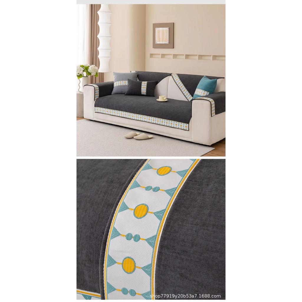 Embroidery Sofa Cover White Edge Four Season Universal Chenille Anti-slip Sofa Cushion for Living Room Mat Couch Towel Slipcover