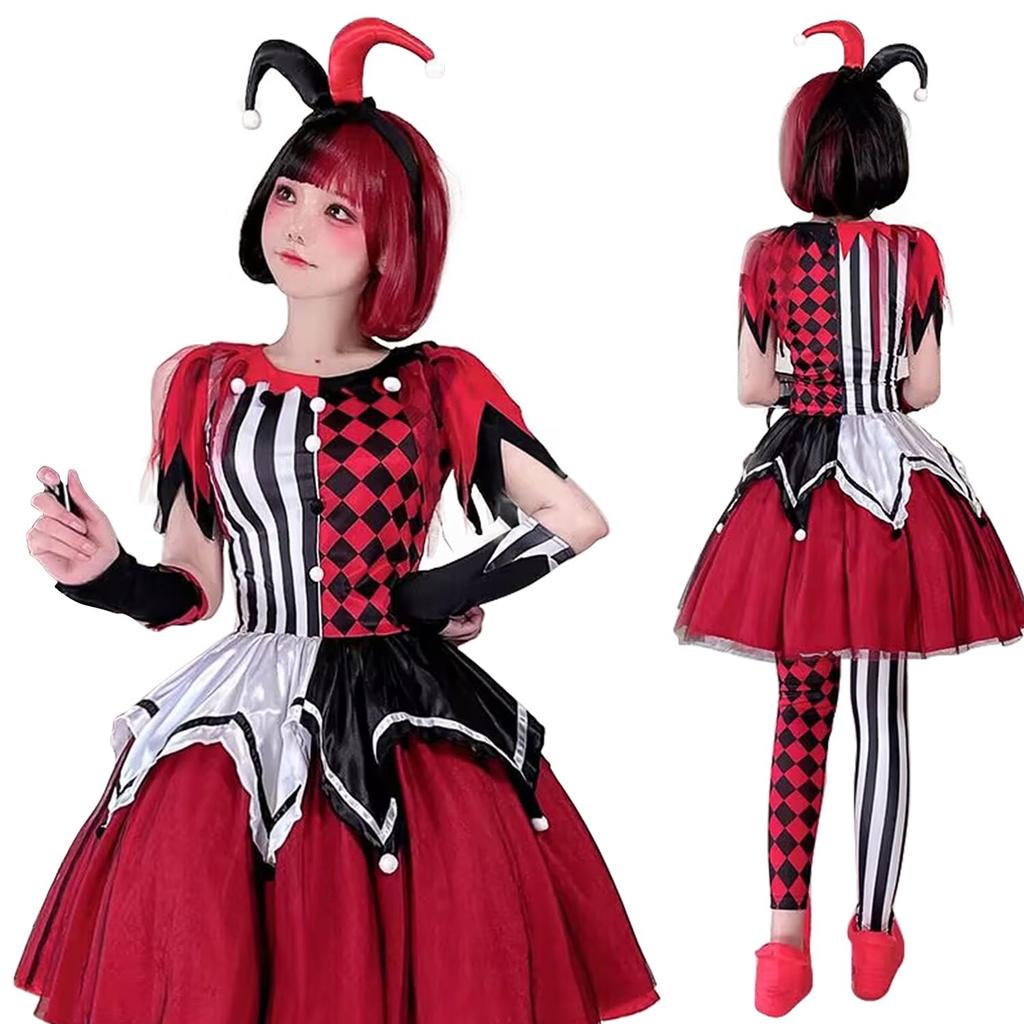 Halloween Clown Cosplay Magician Adult Clown Cute and Plus Little Devil Clown Costume for Perfect for School Cultural and Stage Performances and Size
