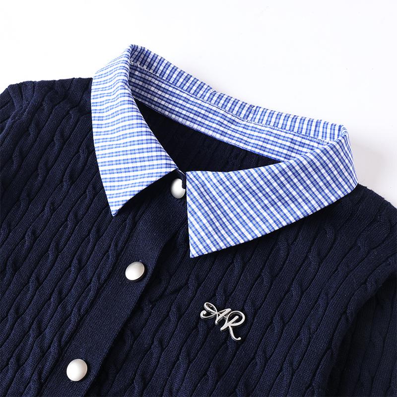 Elegant Two-Piece Look: Turn-Down Collar Long Sleeve Knitted Cardigan for Women - 2025 Autumn Collection Fashion Top