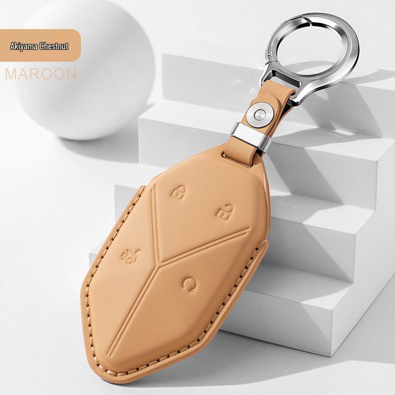 Leopard 5 Leather Key Holder & Case with Titanium Protective Shell - High-Grade Cowhide, Leopard 8 Design.