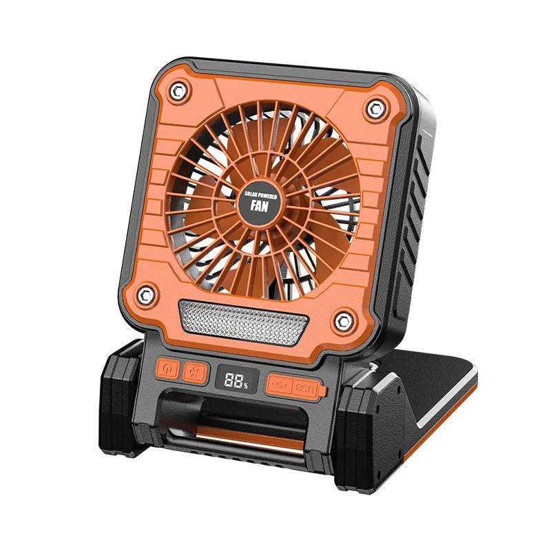 

Solar Power Portable Fan Rechargeable Emergency Lighting Lamp Outdoor Camping Fishing Hangable Electric Fans Tent Light Orange Wind speed 2