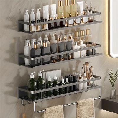 Multifunktionales Aufbewahrungsregal mit Hakenstange Badezimmerregal Wandmontiertes Aufbewahrungsregal Badezimmer Kosmetik-Aufbewahrungsregal Mini-Regal