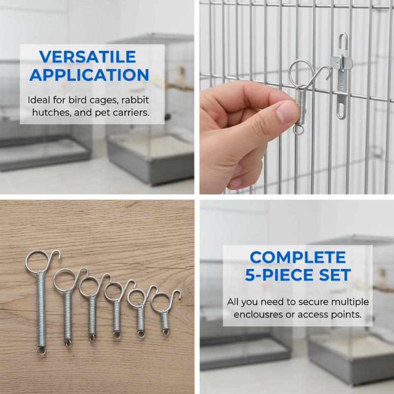 5Pcs Cage Door Spring Hooks 6/7/8.5/11.5cm Metal Snap Hook Tension Spring For Poultry Cage Door Chicken Hamster Cage