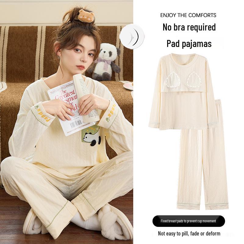 

2025 Женский милый комплект домашней одежды больших размеров с длинным рукавом для весны и осени Large