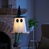 Decorative Gauze Ghost Set Halloween Hanging Swinging Decoration, Spooky Light Up Swing Scene Props with Witch Hat for Outdoor Yard,