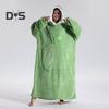 Winter Wearable Blanket Bathrobe with Big Pocket Thick Double-sided Fleece Loose Long Sleeves Pajamas Heat Retention Full Protection Home Lazy Sleeve