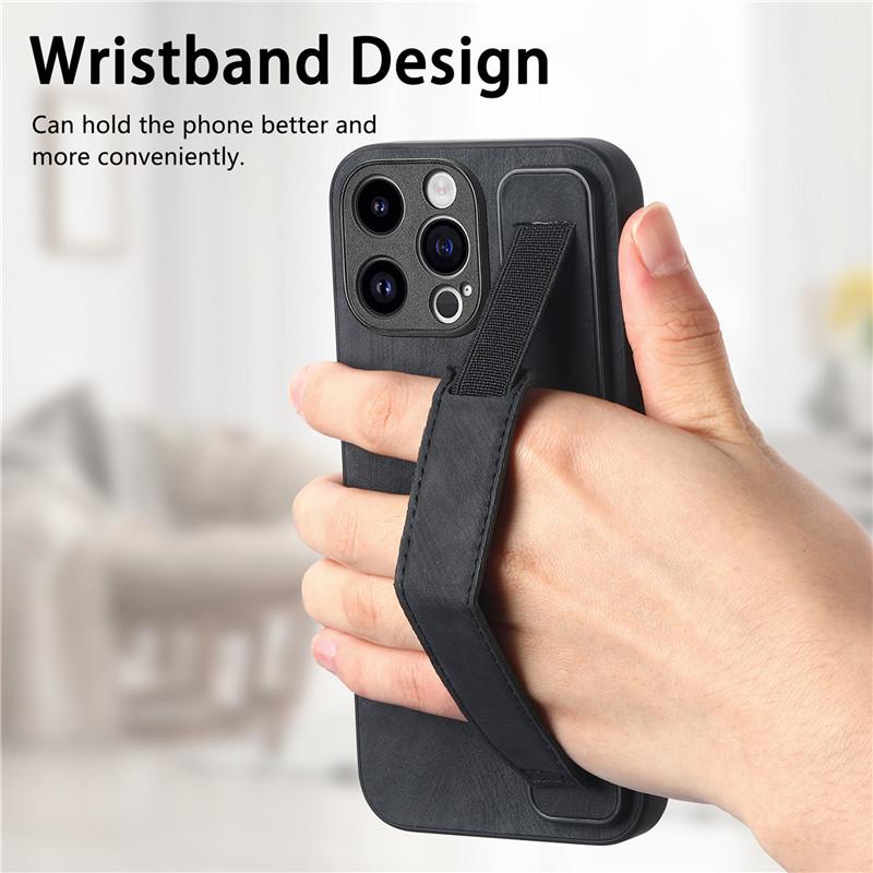Wrist Strap Leather Phone Case for iPhone 15 Pro Max 14 Plus 13 12 for Samsung Galaxy S24 Ultra S23 S22 S21 FE A35 A25 A15 A05 A54 A24 A14 A53 Cover