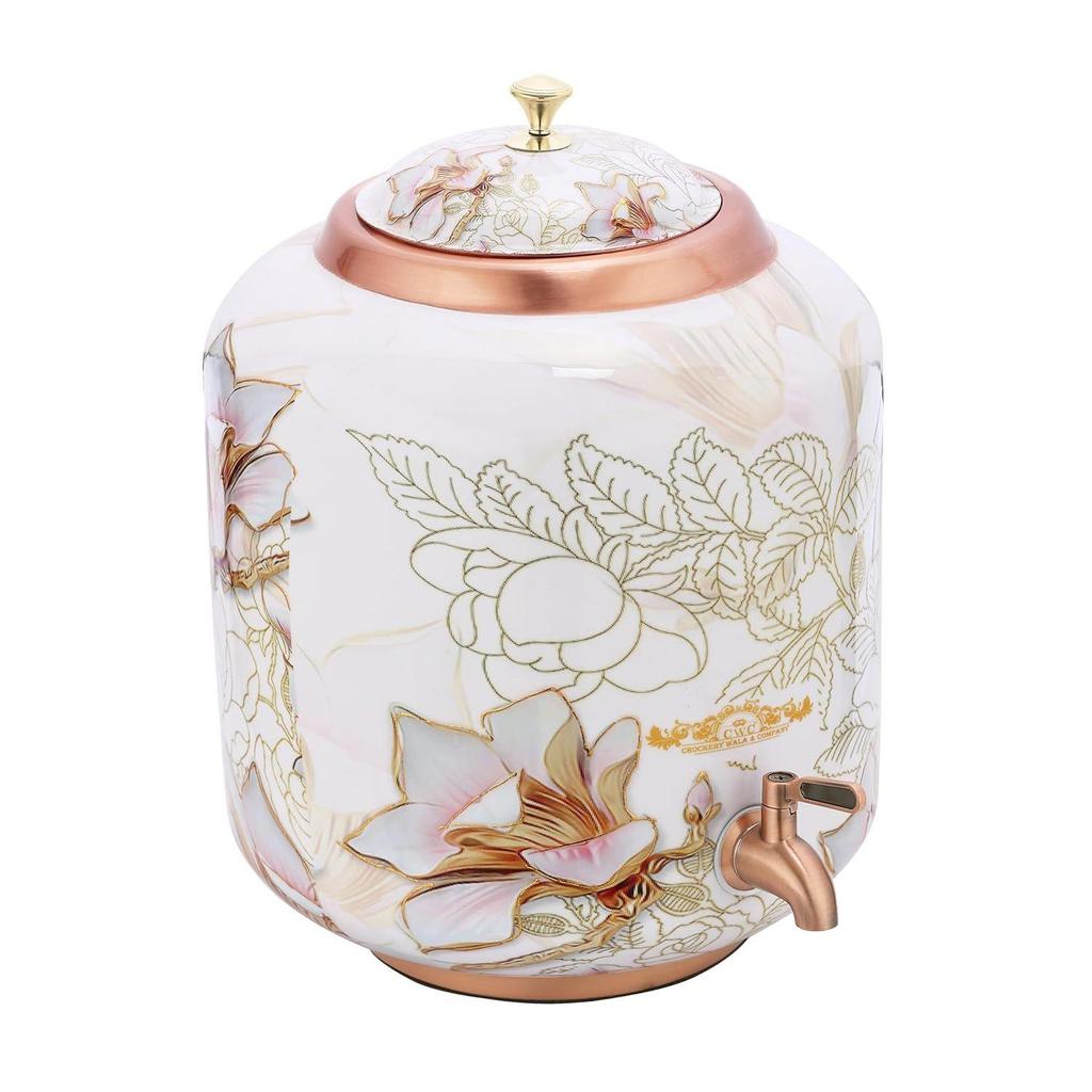 Copper Water Dispenser – 4 Litres | Meena Gold Finish | Handmade Copper Matka for Home & Office