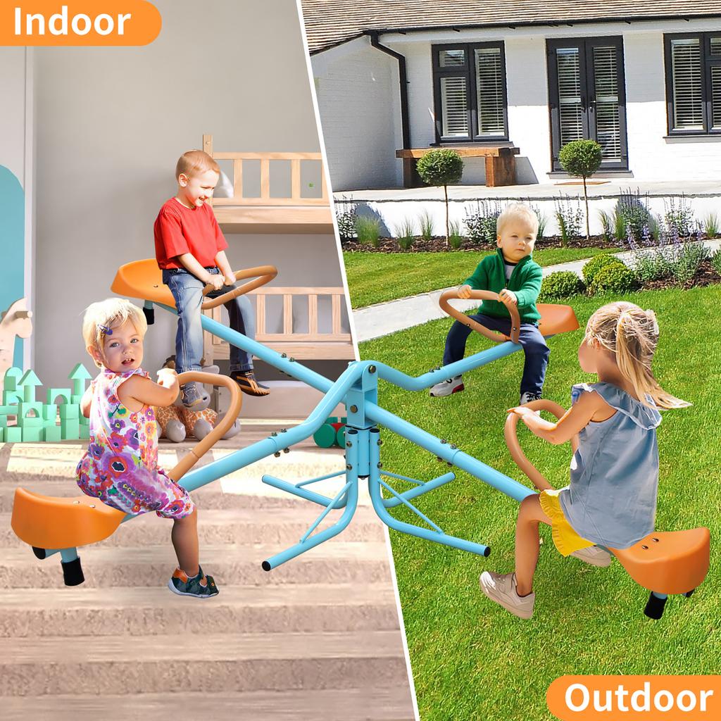 Dondolo 182,88 cm, dondolo per quattro bambini, attrezzatura per parchi giochi esterni/giardini/scuole, antiscivolo, combinazione di colori blu e arancione