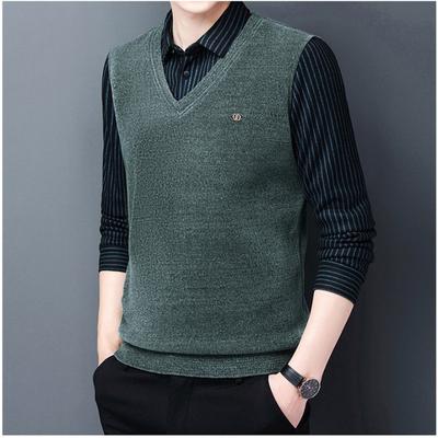 Spring and Autumn Sweater Men's Fake Two-Piece Knitted Sweaters Fashion Casual Leading Men's Business Bottoming Shirt Men