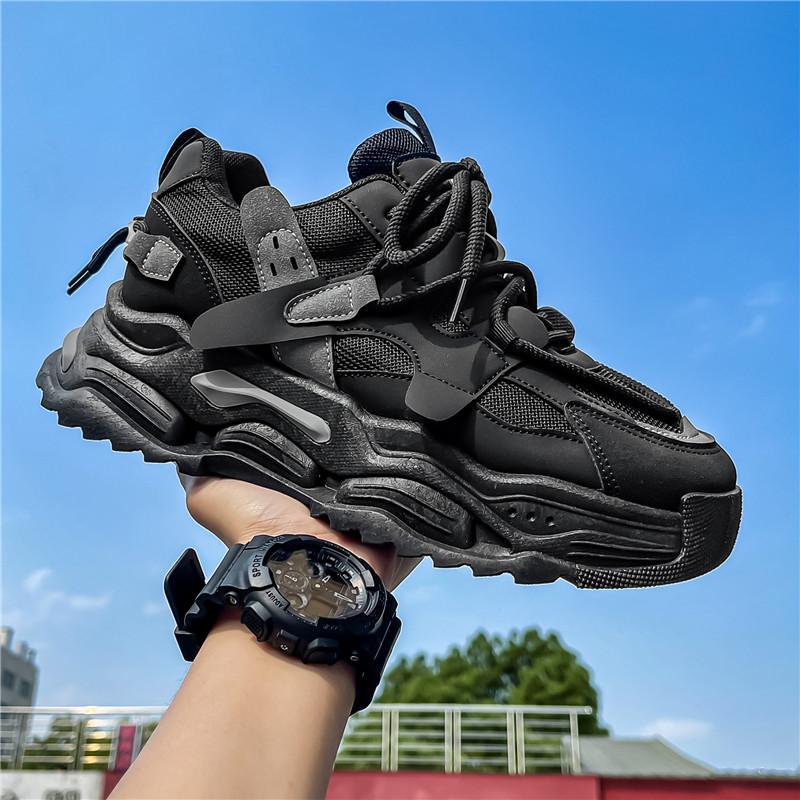 Spring and summer new mesh breathable dad shoes non-slip soft sole inner height increase thick sole high top casual sports shoes