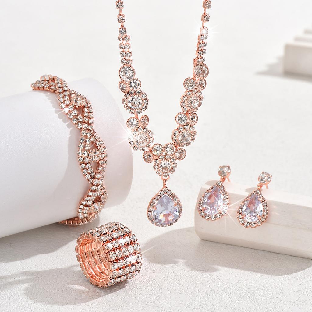 Nuova moda oro oro rosa set di gioielli da sposa zircone tre pezzi collana orecchini bracciale