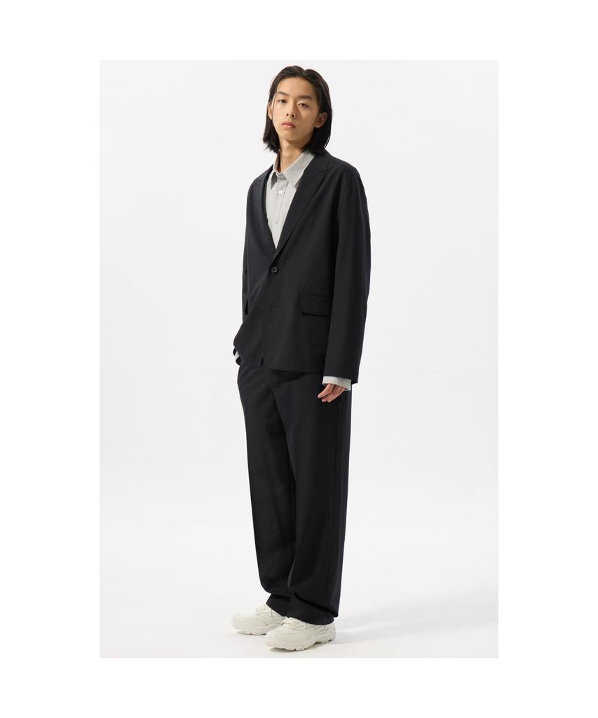Customellow Navy Relaxed Fit Striped Setup Jacket Cwjam25423Nyd