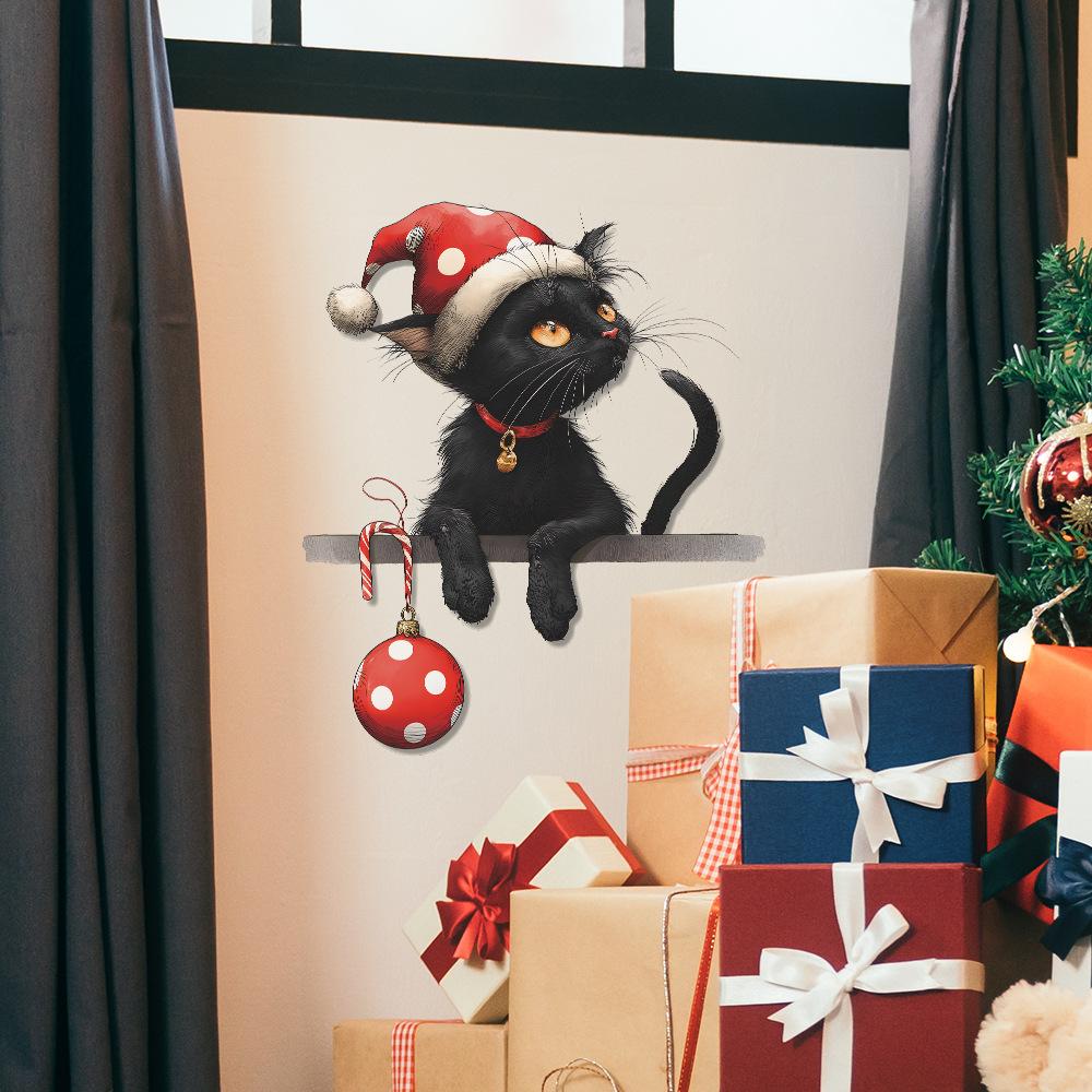 Kreativ Julstämning Liten Svart Katt Vardagsrum Entré Dekoration Klistermärken