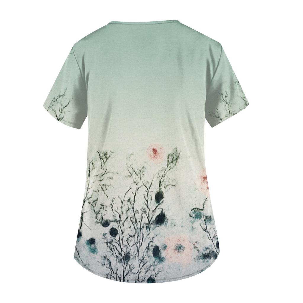 Women's V-neck Fashion Casual Printed Tops And Protective Workwear